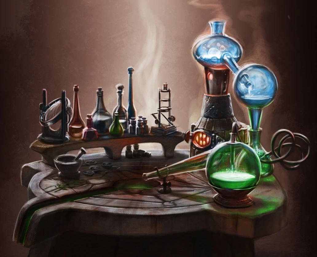 dessin tableau peinture de fioles et flacons pour faire des potions d