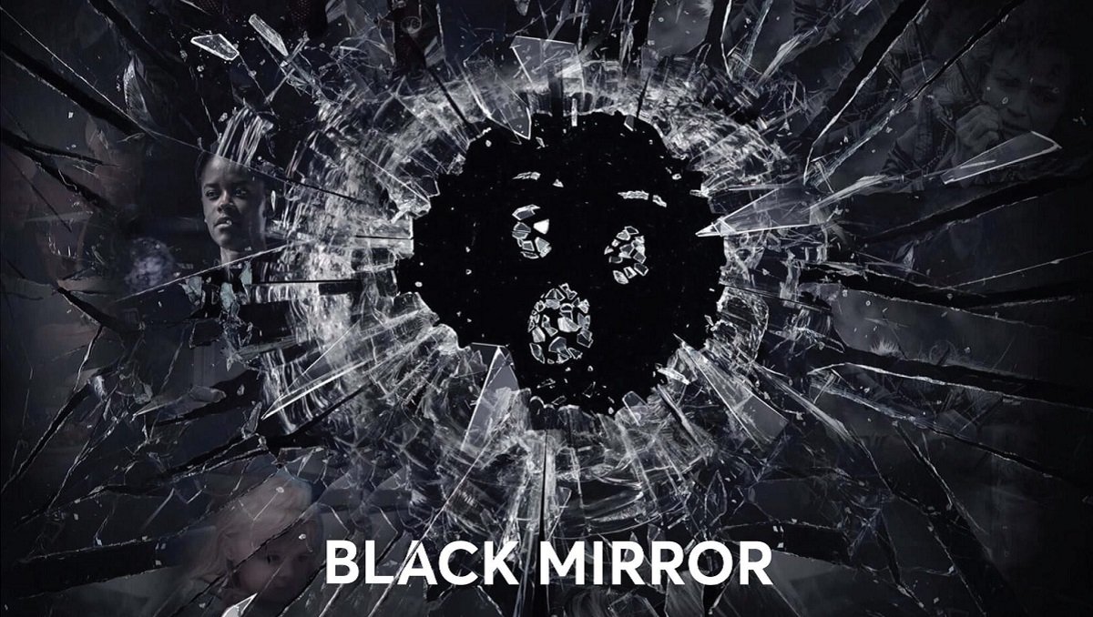 Affiche série anthologie black mirror, glace brisée sur fond noir - Définition MegaDico