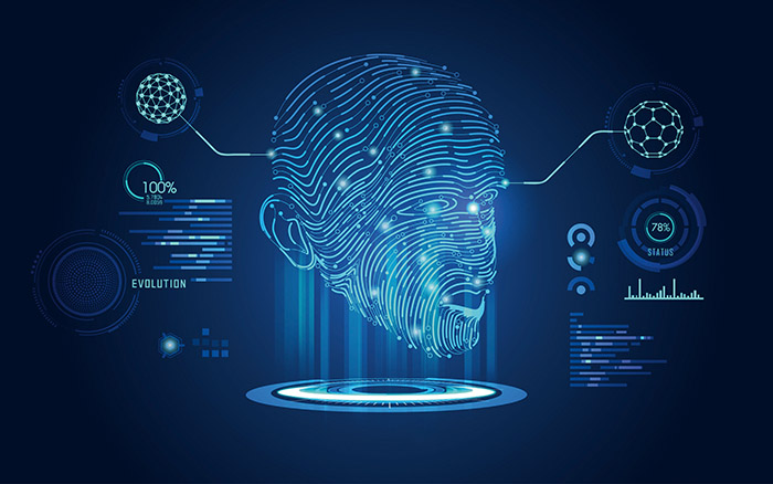 ordinateur écran données reliées à un visage dessiné