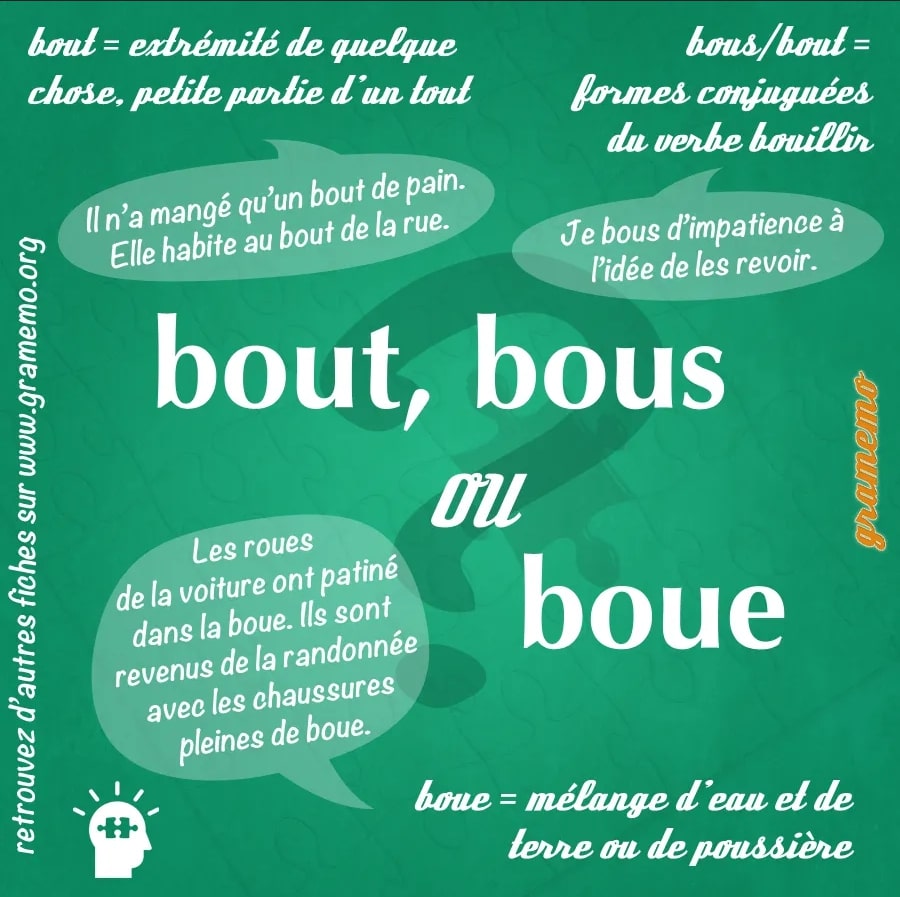 homophones boue bous bout orthographe