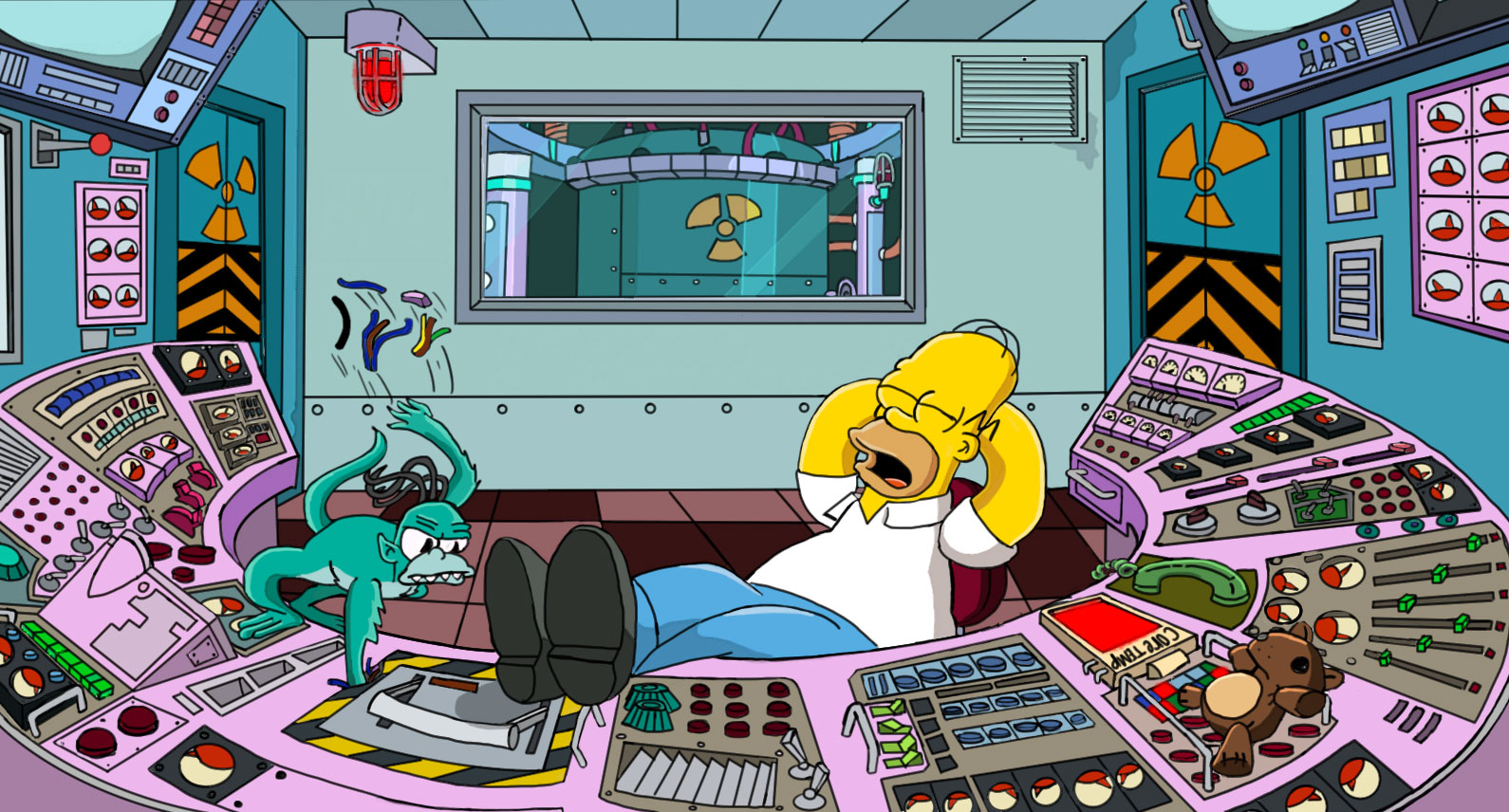 Simpson AFK devant les boutons de la machine - Définition MegaDico