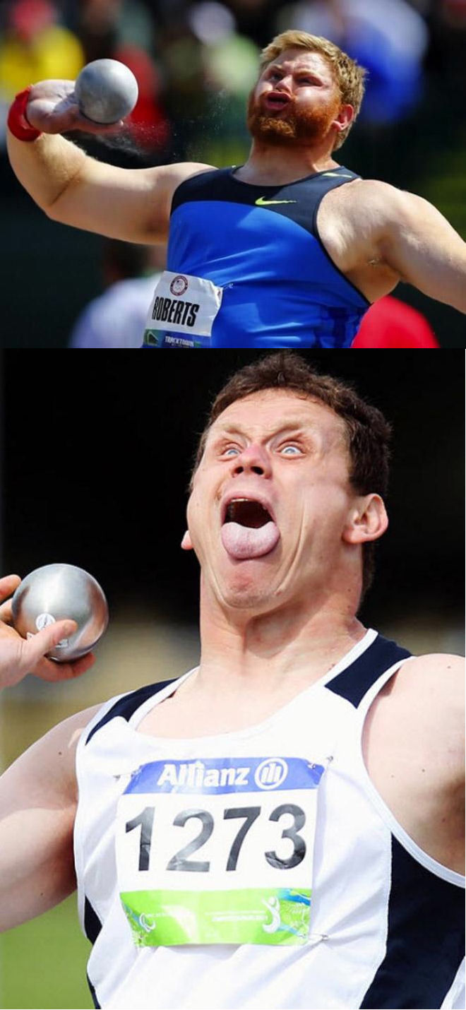 lancer de poids jeux olympiques tetes drole d